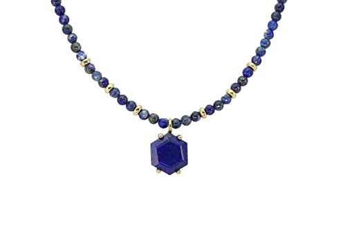 Collier hexagonal en lapis lazuli de qualité supérieure noué main - 3