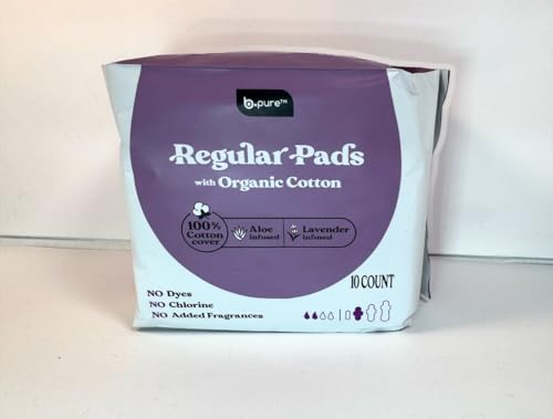 B.Pure™ Organic Cotton Regular Pads with Aloe and Lavender Infusion, 100% Cotton Cover, No Dyes or Chlorine, 10 Count