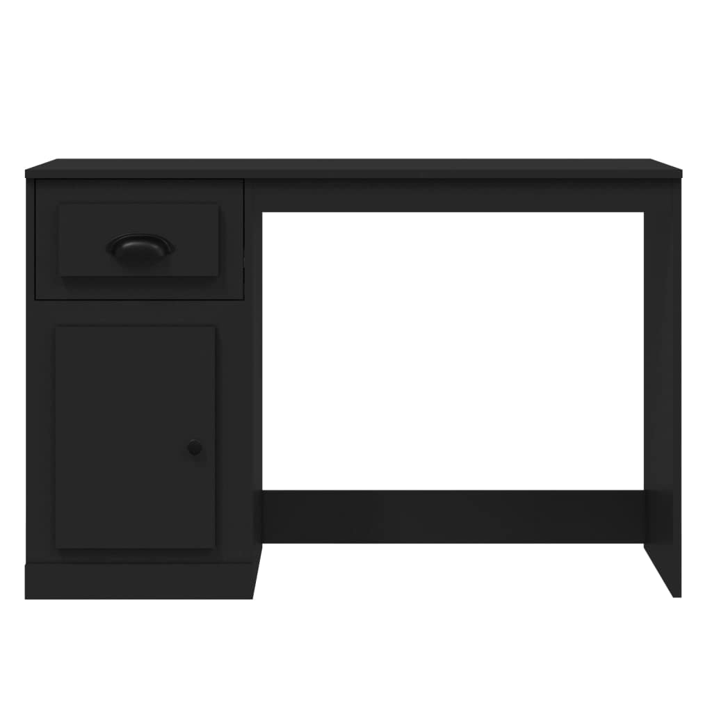 Escritorio negro 115 x 50 x 75 cm de madera con cajón y puerta, escritorio compacto para oficina en casa, habitación juvenil y espacios pequeños, diseño moderno de oficina