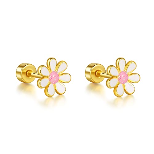 Onnzin Titanium Daisy Flower Earrings,Hypoallergenic Earrings For Sensitive Ears,Pure Titanium Implant Grade Stud Screw Back Girls Women Teen 7Mm… #TOP4