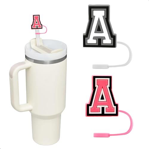 Letter Straw Cover for Stanley Cup 30?40 oz, 2PCS Topper for Stanley Tumbler, 10 mm Straw Cap for Accessories, Letter Personality Name ID (A)