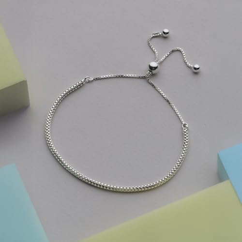 Image of TRUESILVER ACPL 925 Sterling Silver Sliding Bolo Bracelets for Women | BIS Hallmarked Fancy Link Rolo Design Bracelet | Adjustable Slider Chain Bracelet Gift for Birthday Anniversary Wedding