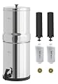 FACHIOO Gravity-Fed Water Filter System, NSF/ANSI 42&372 Standard, 1.5G Stainless-Steel Countertop System with 2 Black Elements, 2 Fluoride, Reduces Fluoride and Chlorine