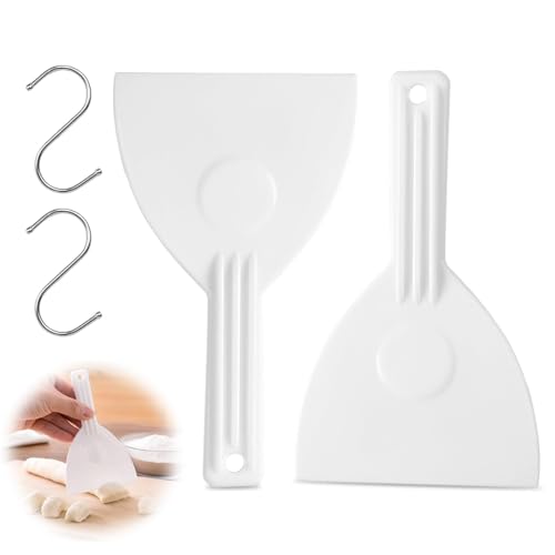 Espátula de Masa para Pizza, 2 Piezas Rasqueta Cocina de Plástico Flexible con 2 Ganchos en S Rasqueta Panadero con Agujeros Raspador de Pastelería para Colgar Pan Horno Quitar Cocina