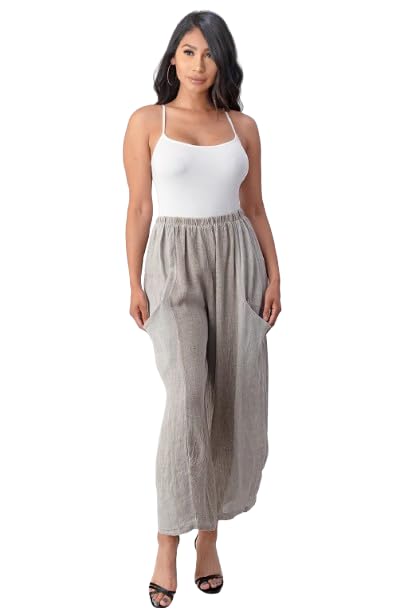 Straight Cotton Linen Pants with Pockets (US, Alpha, One Size, Regular, Regular, Taupe)