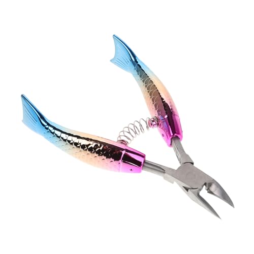 WOFASHPURET Stainless Steel Fish Tail Cuticle Nipper Rainbow Gradient Cuticle Scissors for Nail Care Dead Skin Removal and Manicure Tools for Home and Salon Use