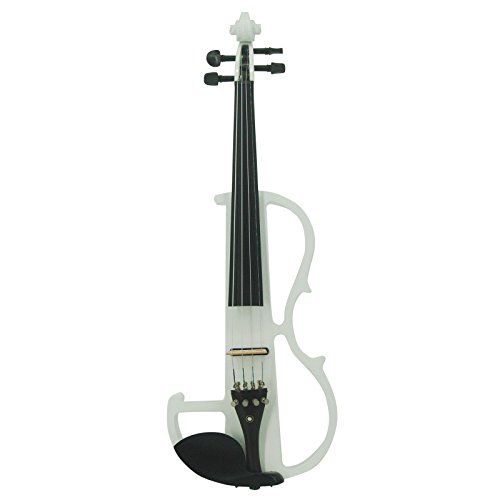 Image of Kinglos. Visual-Art Advanced Electric Violin 4 /4 Full Size Ebony Fittings | Incl. Case Bow Shoulder Rest Aux Cable Spare Bridge Strings - Solid Wood White Coloured Silent Fiddle Kit for Adults Beginner