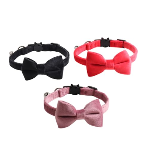 EXHUMKY 3 Piezas Collar de Gato de Terciopelo Pajarita para Perro Collares de Gato de liberación rápida Cat Collar Collares para Cachorros con Pajarita Collar de Perro Cachorro Franela