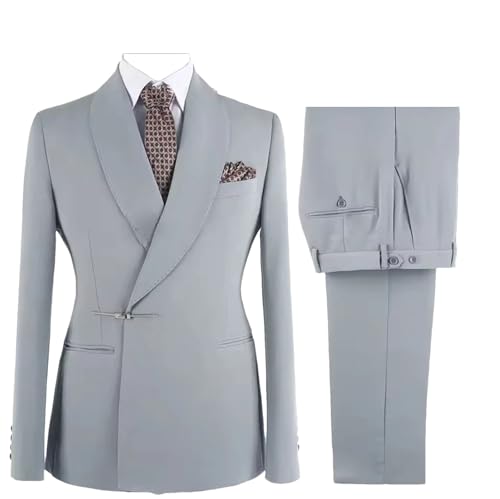Men's 2-Piece Suit Set with Metal Buckle - Slim Fit Blazer & Pants for Wedding & Party