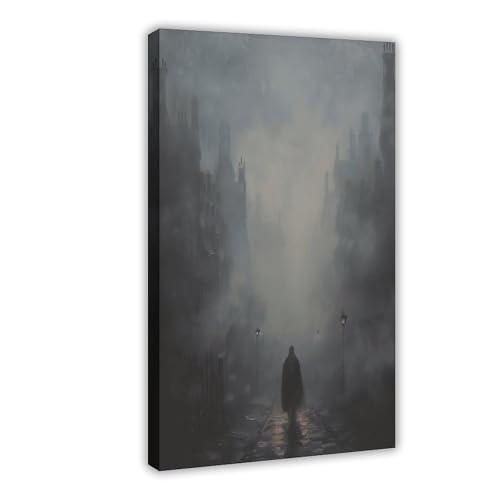 Kroey Gothic Foggy Street Art Painting, Dark Academia Decor, Victorian