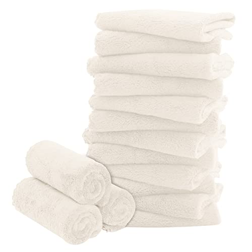 Image of 16 Pack Baby Washcloths - Luxury Coral Fleece - Extra Absorbent and Soft Wash Clothes for Newborns, Infants and Toddlers - Suitable for Sensitive Skin and New Born - Baby Shower - Cream, 10x10 Inch
