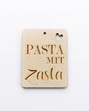 Pasta mit Zasta Schild, Geschenkanhänger aus Holz, Geldgeschenk Verpackung für Hochzeit, Geburtstag (Klein 5x6,5cm)