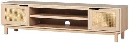 Walker Edison Destin rattan tv stand coastal oak side view