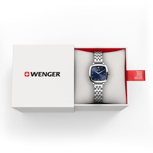 Image of WENGER Vintage Classic | Swiss-Made Analog Women's Wrist Watch, Squircle Case, Blue Dial, 27mm, 50M Water Resistant | Stainless Steel Strap | 01.1911.103