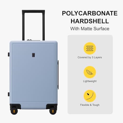 LEVEL8 Elegance Checked Luggage, 24 Inch Hardside Suitcase, Lightweight Matte Hardshell with Tsa Lock, Large Suitcases with Spinner Wheels, Light Blue - Thumbnail 4