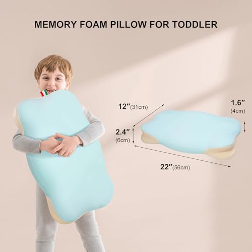 Image of Memory Foam Toddler Pillow, Breathable Cooling Removable Pillowcase, Kids Pillow for Sleeping, Ergonomic Contour Neck Pillow for Back & Side & Stomach Sleeping 12x22 in (Blue)