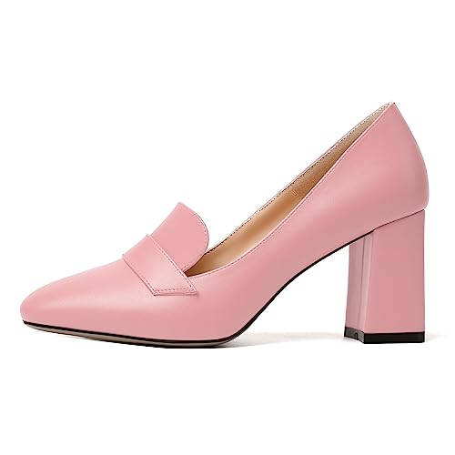 Image of MODENCOCO Womens Sexy Formal Matte Slip On Square Toe Work Block High Heel Loafers Shoes 3.5 Inch