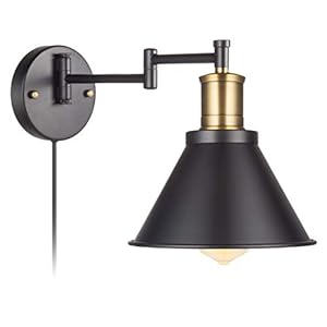 Swing Arm Wall Lamp Plug-in Cord Industrial Wall Sconce, Bronze and Black Finish,with On/Off Switch, E26 Base,1-Light Bedroom Wall Lights Fixtures,Bedside Reading Lamp