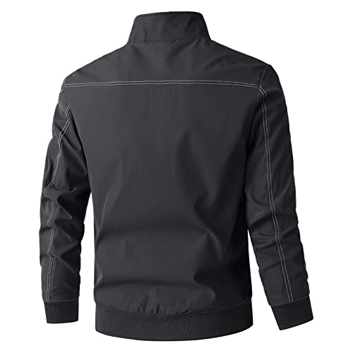 Mens Jacket Spring Fall Windbreaker Stand Collar Zip Up Lightweight Coat - image 3