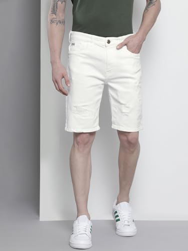 Image of The Indian Garage Co Men Slim Fit Solid Mid-Rise Denim Shorts