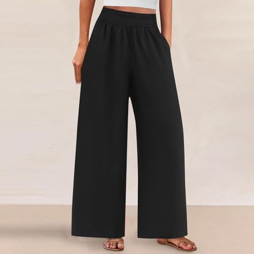 Wide Leg Pants Woman Comfy Casual Stretchy Solid Color Trousers Linen Pocketed Palazzo Pant 2025 Work Office Outfits2