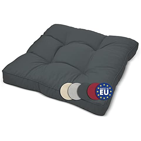 Beautissu Loungekissen 50x50x10 cm XLuna - Bequemes Sitzkissen mit 10 cm dicken Polsterung Sitzpolster für Rattan- & Gartenmöbel Outdoorkissen Stuhlauflage Indoor & Outdoor Made in EU - Graphitgrau Cover