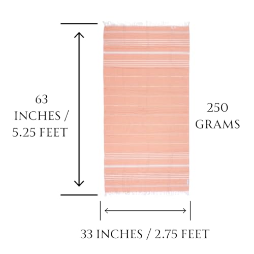 Image of Ultrasoft Bamboo Bath Towel | Quick Dry, Compact & Lightweight | Turkish Striped Satin Weave | Peach | 63x33 Inch | 210 GSM