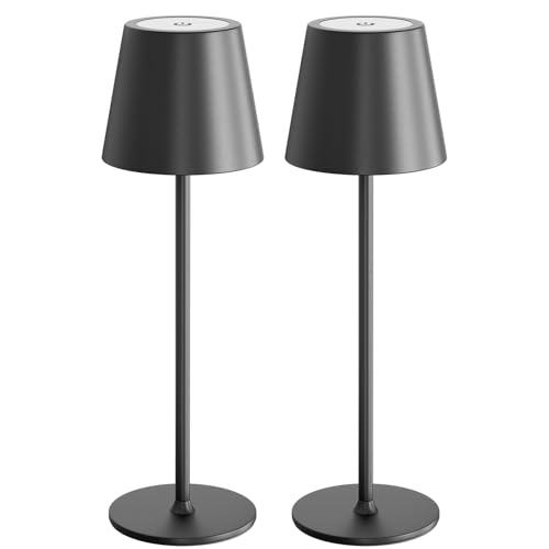 uuffoo 2 Pack Rechargeable Table Lamp Cordless Battery Operated Table Lamps with 3 Colors Stepless Dimming, Desk Lamp for Restaurant, Patio, Bedroom, Bar (Black)
