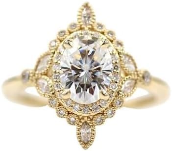 Finecreation_usa !! 2.00Ct Oval Cut Lab Created White Diamond Solitaire Vintage Woman's Engagement Ring 14K Yellow Gold Finish (All Ring Size Available) (yellow, 7.5)