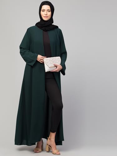Image of Mallika Women Modest Wear Nida Matt Front Open Zipper Abaya Burkha for Everyday use (Green, 3XL)