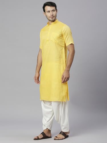 Image of Rajubhai Hargovindas Men's Pure Cotton Woven Design Half Sleeve Kurta