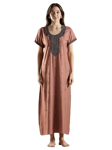 Image of 9shines Label Stylish Alpine Nighty Maxi for Women | Full Length Trendy Nightgown | Premium Nightdress | Nightwear | Heavy Embroidery Nighty with Pockets(2891)
