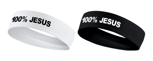 100% Jesus Sports Head Stretch Headband Soccer Fútbol Football White Black Athletics Fitness - Sweatband Headwrap Fan Gear Merch Ninja Bandana Bandera Moisture Wicking White Black Gold Silver (Set 1)
