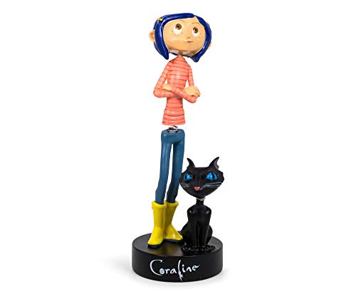 Surreal Entertainment Coraline with Cat PVC Bobble Figure Statue | Collectible Bobblehead Action Figure, Desk Toy Accessories | Novelty Gifts for Home Office Decor | 6.5 Inches Tall