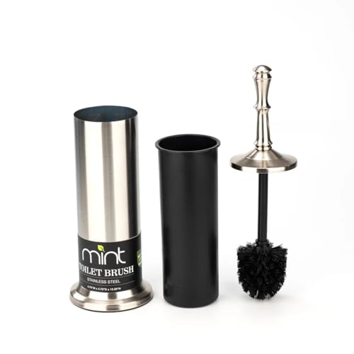 Image of J&V TEXTILES Industrial Toilet Brush, Toilet Bowl Brush with Extra Long Handle Durable Bristles Toilet Scrubber and Covered Holder for Toilet Brush Set (Brished Satin Nickel)