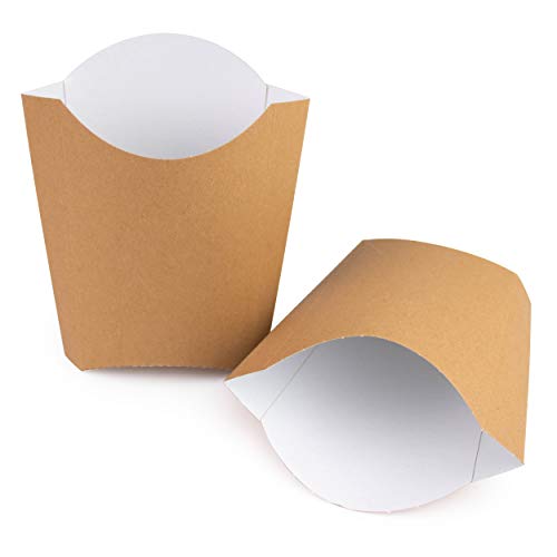 Lot de 200 Pochettes à Frites Marrons en Carton Recyclé (135 gr) - Etuis à frites en Carton Jetables