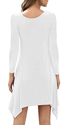 KSHUN Women's Long Sleeve T-Shirt Dress Casual Loose V Neck Tunic Dress White,US 8-10