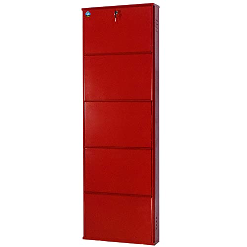 Image of DELITE KOM 20 Inch Wide, 5 Shelf Metal Shoe Rack Wall Mounted for Home with Central Lock | Holds Upto 12 Shoes or 20 Slippers Pair |1 Year Warranty | (67 x 20 x 5 Inch, Brick Red) DIY | Space Saving