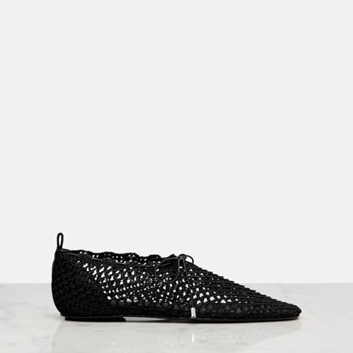 Women's Mesh Ballet Flats Square Toe Lace Up Comfortable Ballerina Shoes4