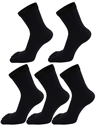 Men Toe Socks Cotton Athletic Running Ankle Five Finger Crew Sock Size 7-11 (8007-Black 5 pairs, Men shoe size: 7-11)