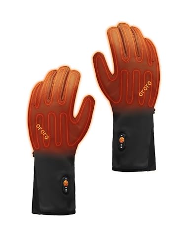 ORORO sous Gants Chauffants Femme Homme, Gants Chauffants Electriques Rechargeables Fins pour Vélo Moto et Ski - Chargeur Non Inclus (Noir,S)