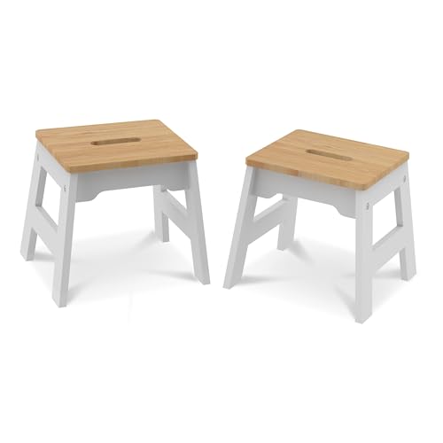 Melissa & Doug Wooden Stools - Set of 2 (White/Natural)