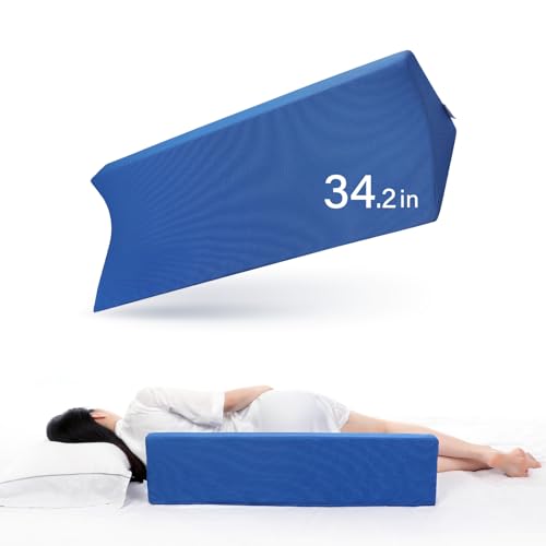 34.2in Bed Wedges & Body Positioners, 30 Degree Wedge Pillow for Side Sleeping/After Surgery, Triangle Foam Bed Wedge Pillow with Blue Machine Washable Cover, for Pregnancy, Back, Leg Pain Relief