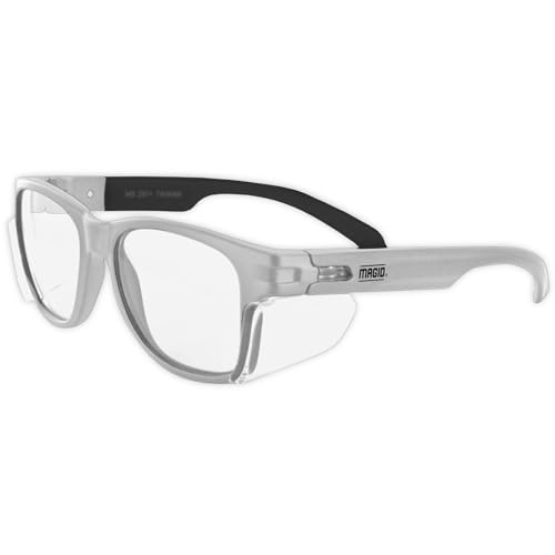 MAGID Gafas de seguridad blancas elegantes, 1 par, ANSI Z87, protección contra impactos, antivaho, resistentes a los arañazos, protección contra la luz UV, funda incluida