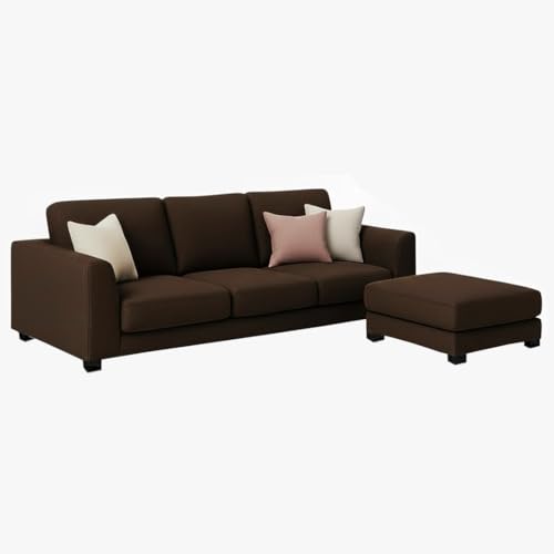 Image of FURNY Revona 4 Seater L Shape Sofa Set with Movable Ottoman | Flexible Left or Right Layout | Plush Velvet Fabric (Dark Brown) | Perfect for Living Room, Guest Room & Office
