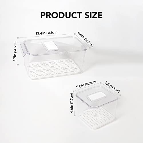 Elabo Food Storage Containers Fridge Produce Saver- 3 Piece Set Stackable Refrigerator Organizer Keeper Drawers Bins Baskets With Lids And Removable Drain Tray For Veggie, Berry, Fruits And Vegetables #TOP4