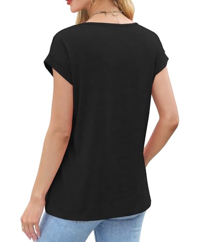 JomeDesign Summer Tops for Women Short Sleeve V Neck Shirts Dressy Casual Tshirts Loose Fit Tunic Black