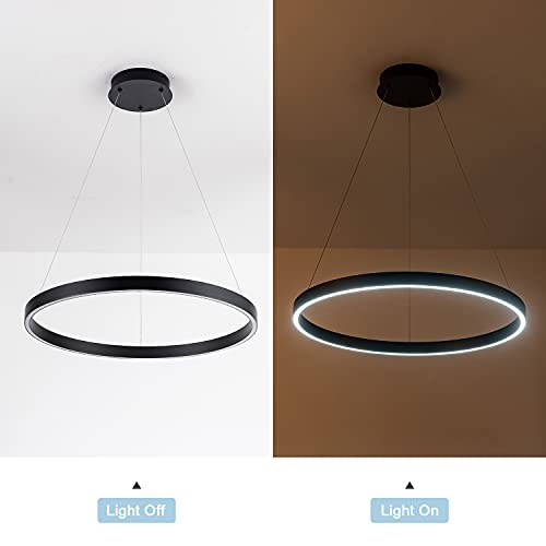 Image of MADEM Modern Black LED Pendant 1-Ring Circular Contemporary Chandelier | Room Decor 23.6'' Flush Mount Pendant Lighting for Living Dining Room Bedroom, 6000K Cool White,Black
