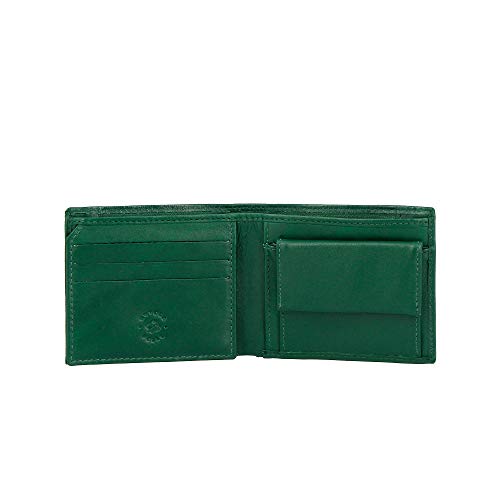 Nuvola Pelle Cartera Hombre Pequeña de Verdadera Piel Napa con Monedero y Cremallera Zip Interna Verde Cover