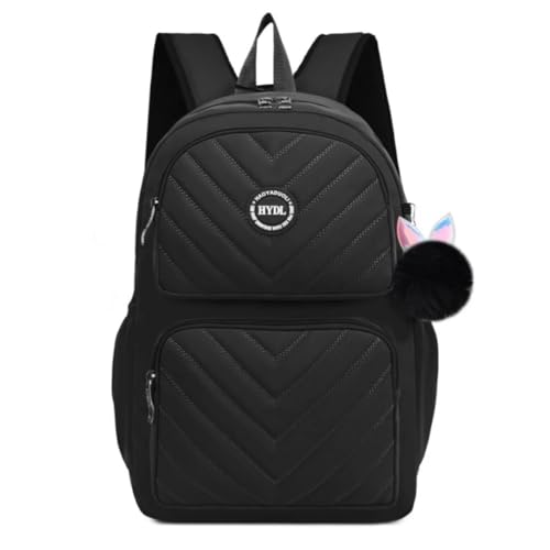 Mochila Escolar Feminina Luxo com Pompom Preta – Reforçada, Espaçosa e Confortável